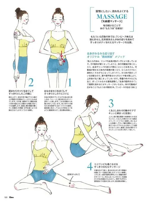 25ans 2026年07月号 想养成习惯，让循环更顺畅
MASSAGE
消除身体的“滞重感”！